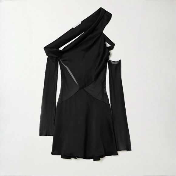 Maximilian Davis Nightfall Draped Asymmetric Dress Black Runway 22 Satin Size XS - Picture 4 of 16